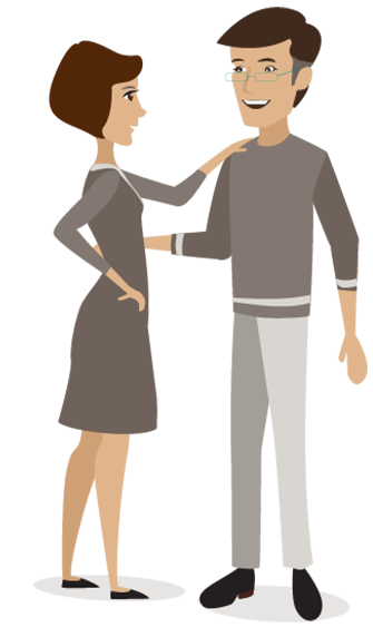 An illustration of two adults greeting