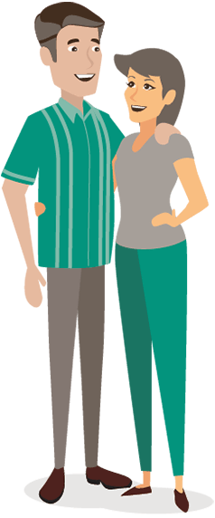 Illustration of a man and woman embracing