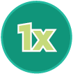 Icon of the number one and letter x, 1x, to denote how KYMRIAH is a one-time infusion